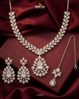 Leaf Teardrop Necklace Set Silver Necklace Sets - Zeesy Jewellery Pakistan | Premium Artificial & Imitation Jewellery