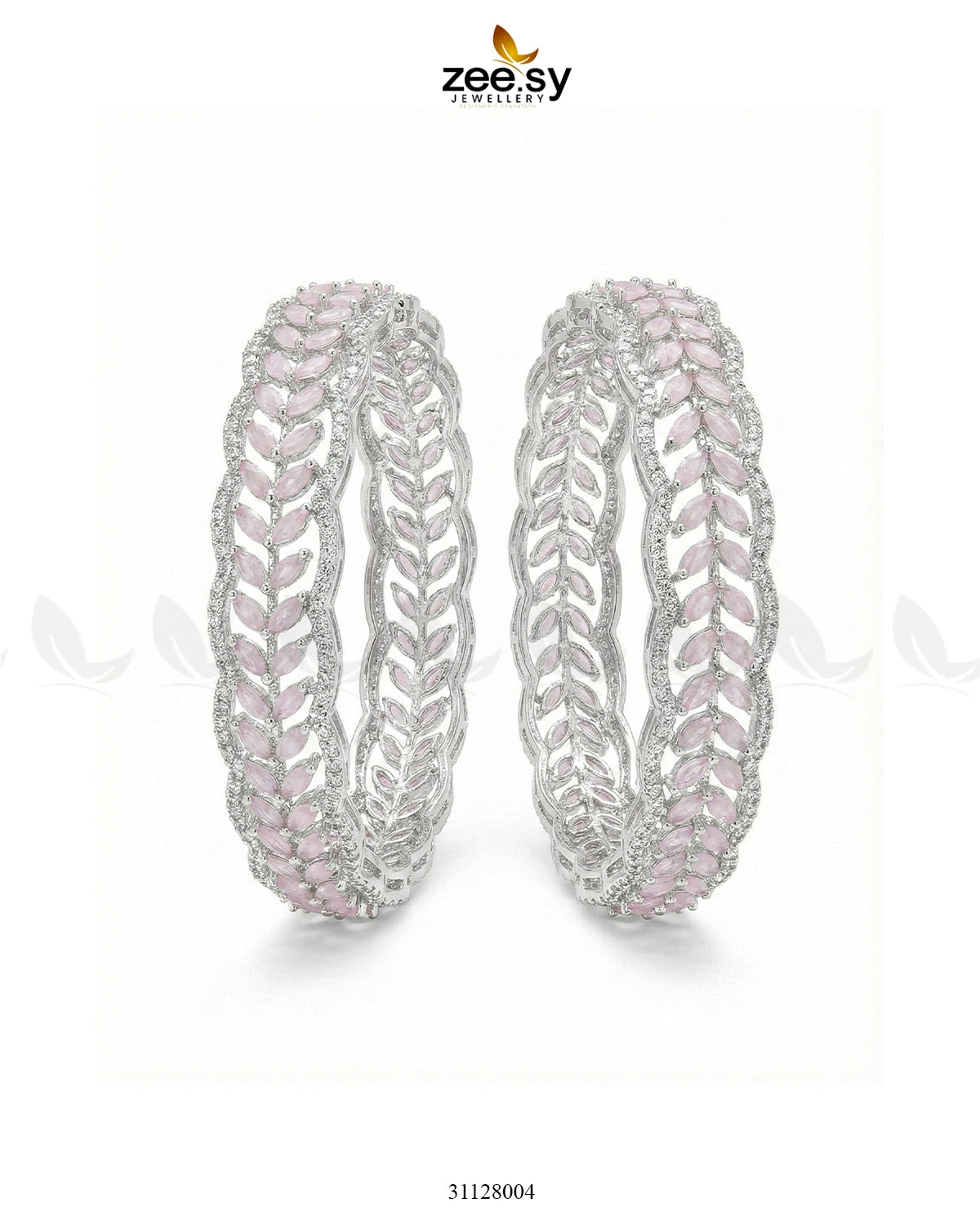 Leaf Vine Gems Stone Bangles Silver White - Zeesy Jewellery
