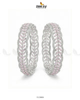 Leaf Vine Gems Stone Bangles Silver White - Zeesy Jewellery