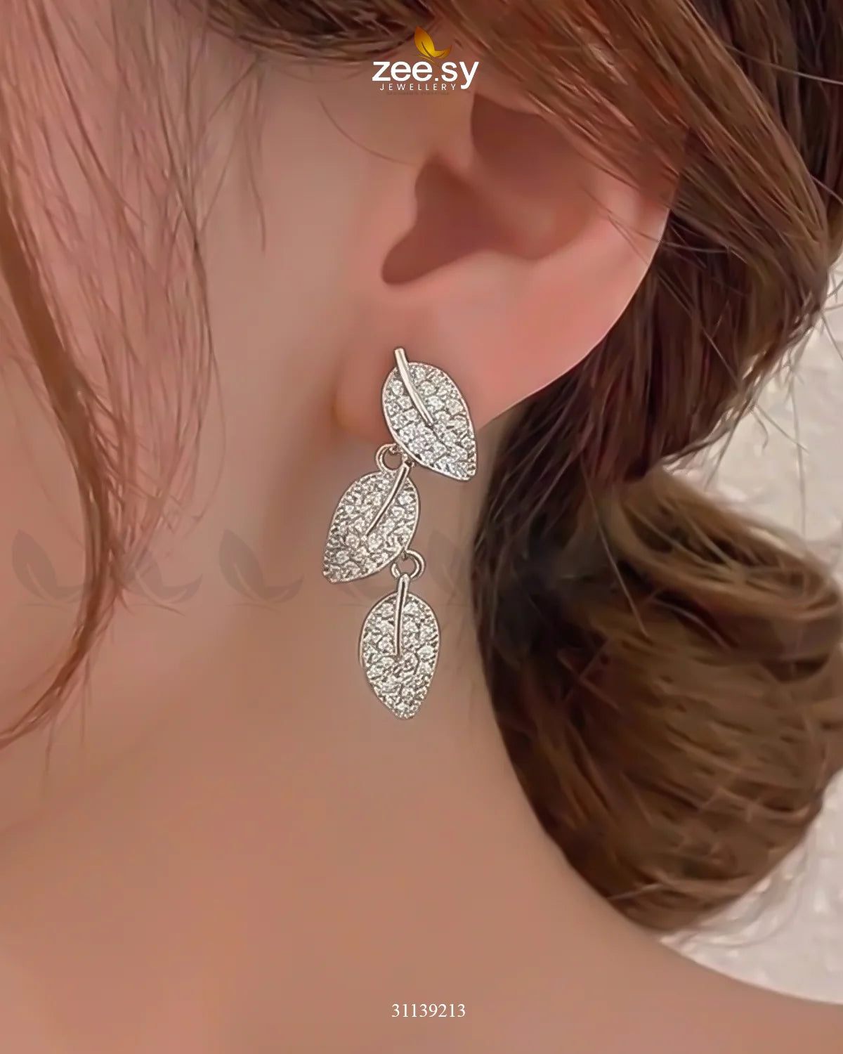 Leaf Zircon Dangle Earrings