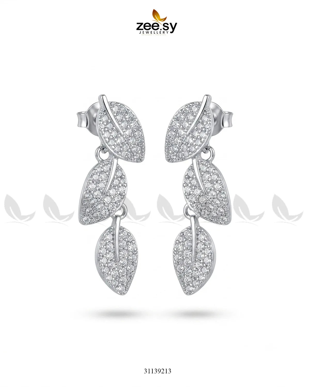 Leaf Zircon Dangle Earrings