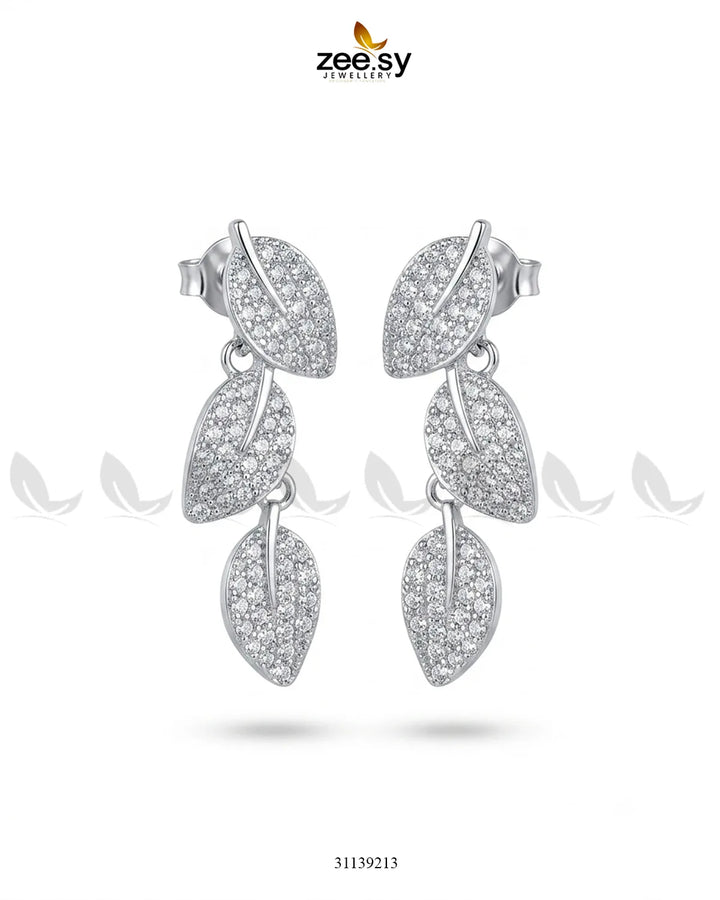 Leaf Zircon Dangle Earrings
