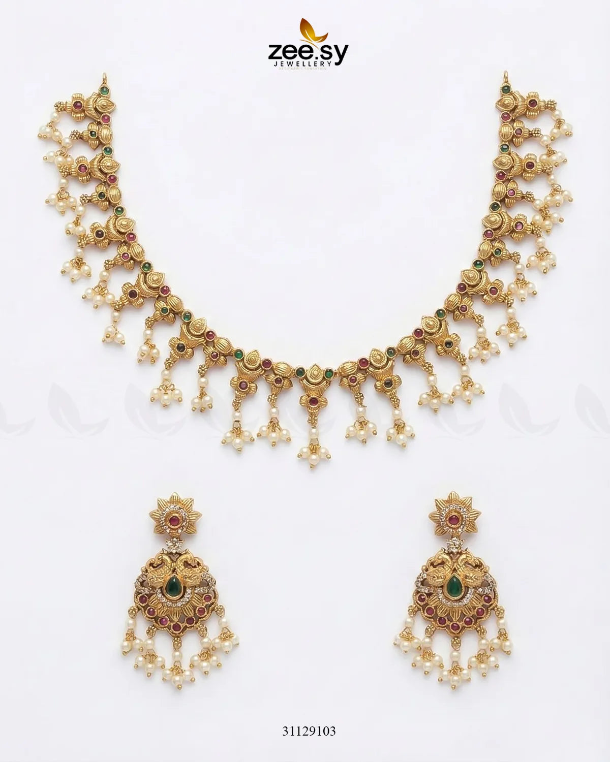 Linear Seed Pearl Necklace Set Necklace Sets - Zeesy Jewellery Pakistan | Premium Artificial & Imitation Jewellery