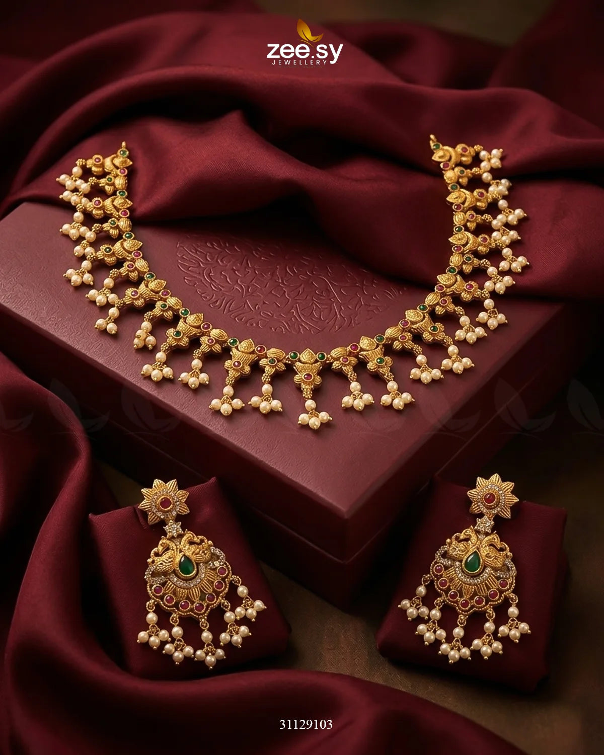 Linear Seed Pearl Necklace Set Necklace Sets - Zeesy Jewellery Pakistan | Premium Artificial & Imitation Jewellery