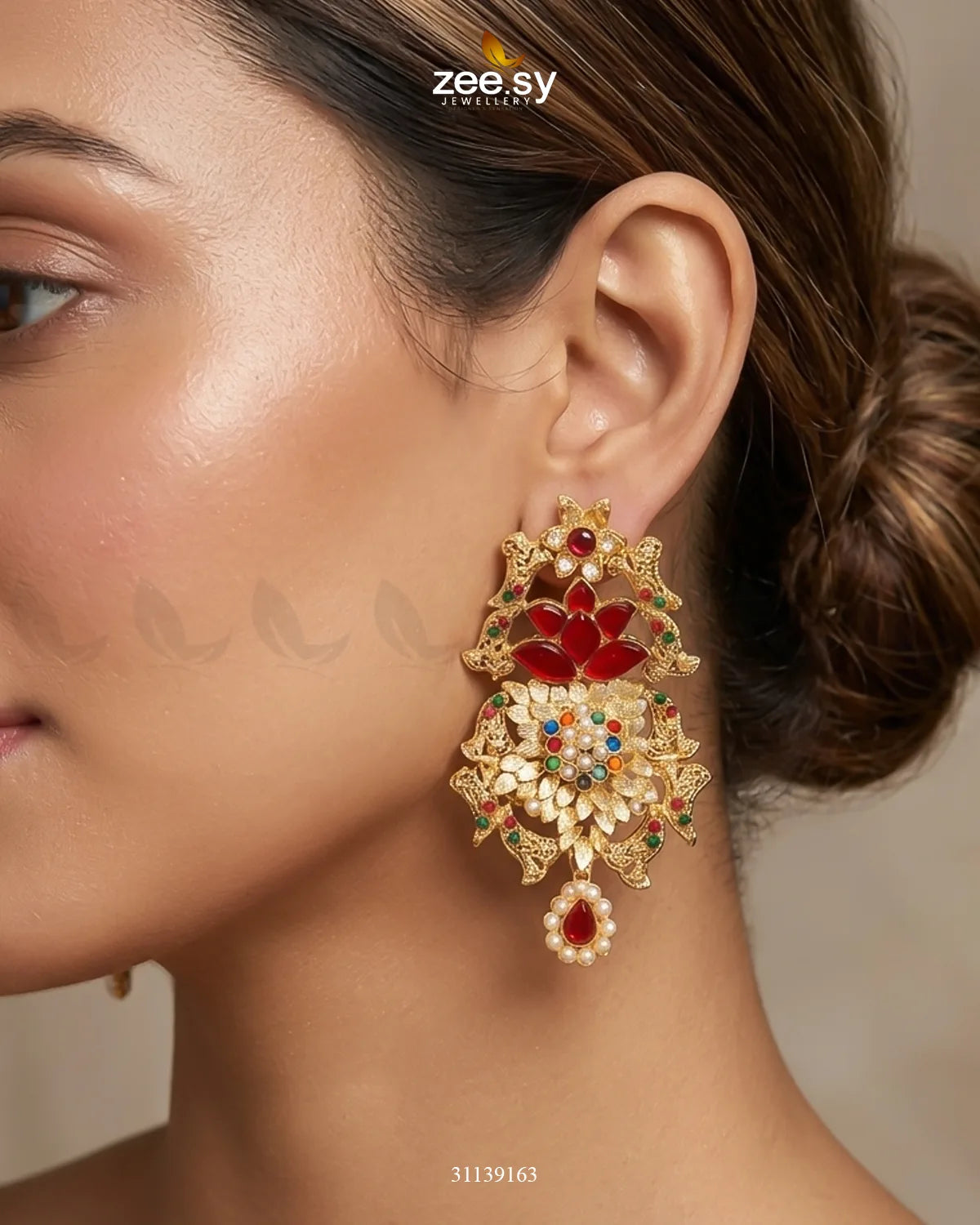 Lotus Floral Beads Bridal Earrings Earrings - Zeesy Jewellery Pakistan | Premium Artificial & Imitation Jewellery
