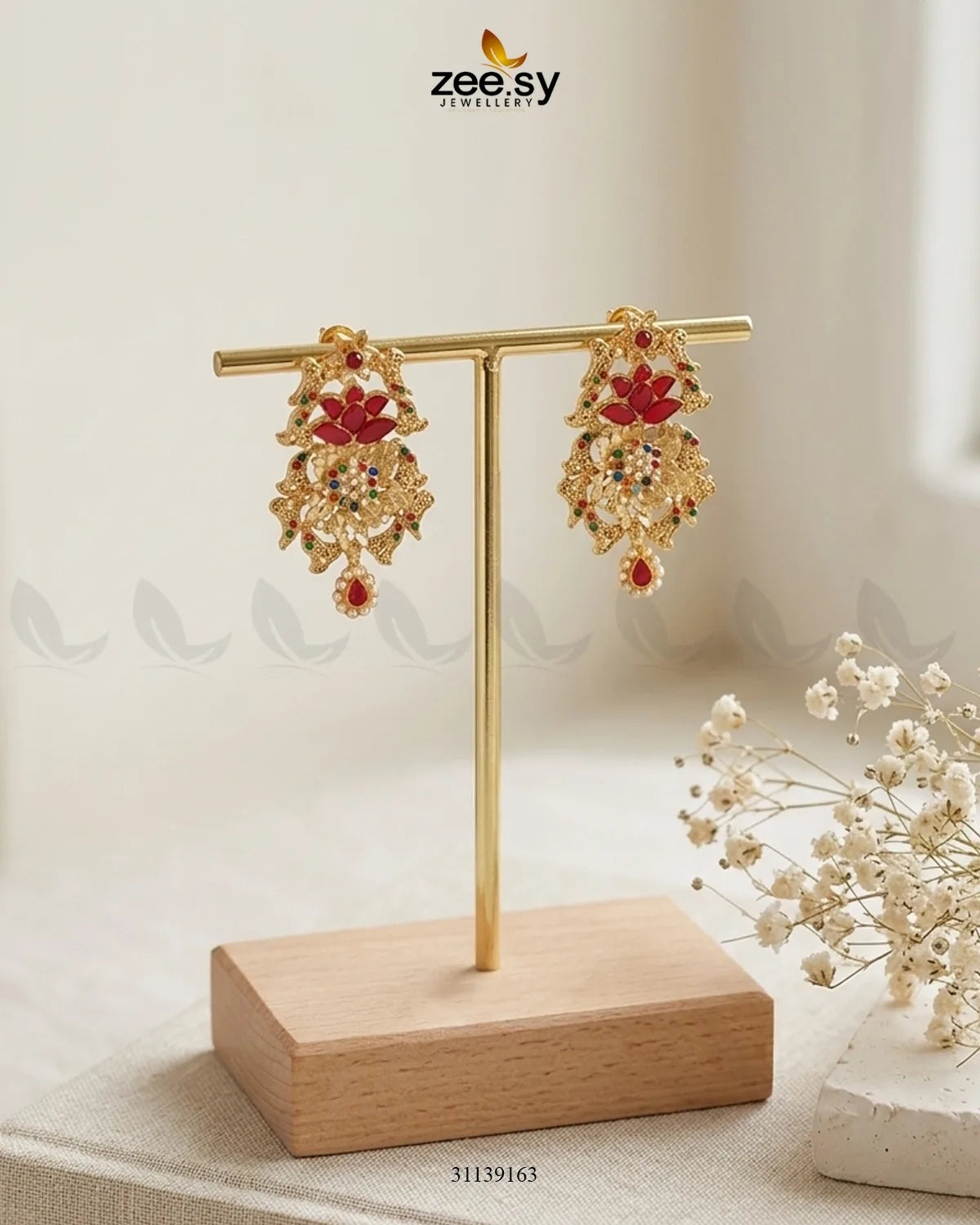 Lotus Floral Beads Bridal Earrings Earrings - Zeesy Jewellery Pakistan | Premium Artificial & Imitation Jewellery