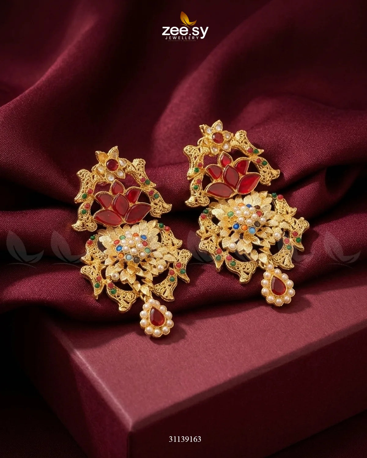 Lotus Floral Beads Bridal Earrings Earrings - Zeesy Jewellery Pakistan | Premium Artificial & Imitation Jewellery