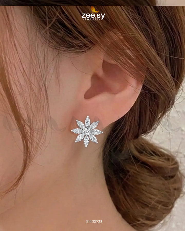 Lotus Floral Crystal Studs Earrings Earrings - Zeesy Jewellery Pakistan | Premium Artificial & Imitation Jewellery