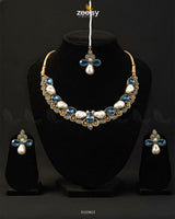 Luminary Gold Toned Necklace Set Blue - Zeesy Jewellery