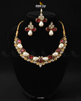 Luminary Gold Toned Necklace Set Fuchsia - Zeesy Jewellery