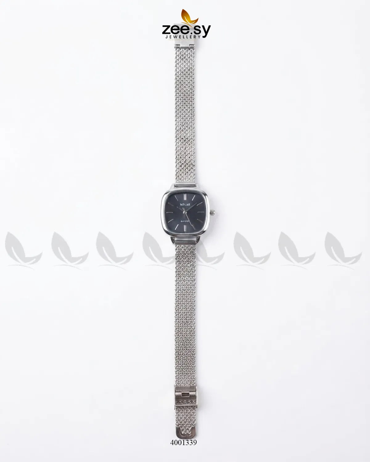 Black Lunar Woven Link Watch by AJ03, showcasing a stylish woven strap and round dial design.