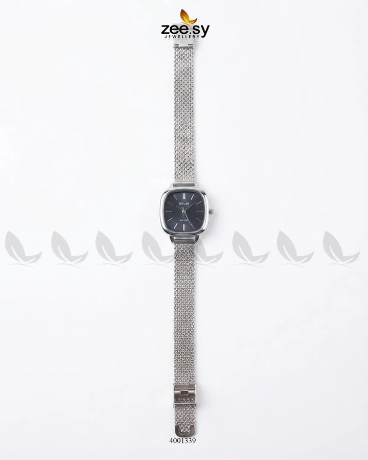 Black Lunar Woven Link Watch by AJ03, showcasing a stylish woven strap and round dial design.