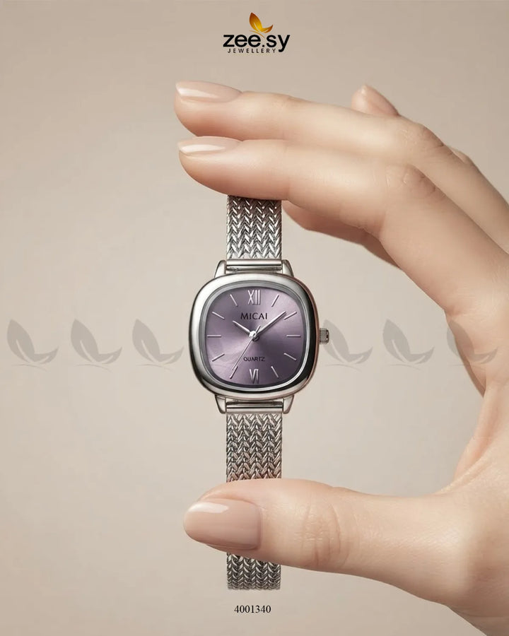 Purple Lunar Woven Link Watch by AJ03, showcasing the stylish woven strap and sleek watch face.