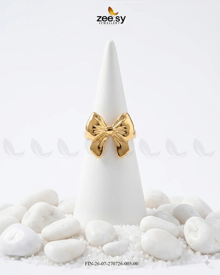 Luxe Curved Ribbon Tie Ring Finger Ring - Zeesy Jewellery Pakistan | Premium Artificial & Imitation Jewellery