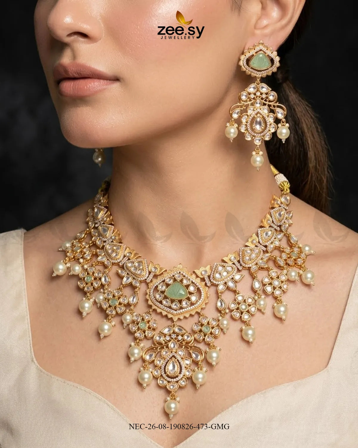 Luxe Trapeze Pearl Necklace Set Necklace Sets - Zeesy Jewellery Pakistan | Premium Artificial & Imitation Jewellery