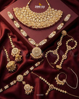 Luxurious Broad Carved Bridal Set Pearl Red Bridal Set - Zeesy Jewellery Pakistan | Premium Artificial & Imitation Jewellery