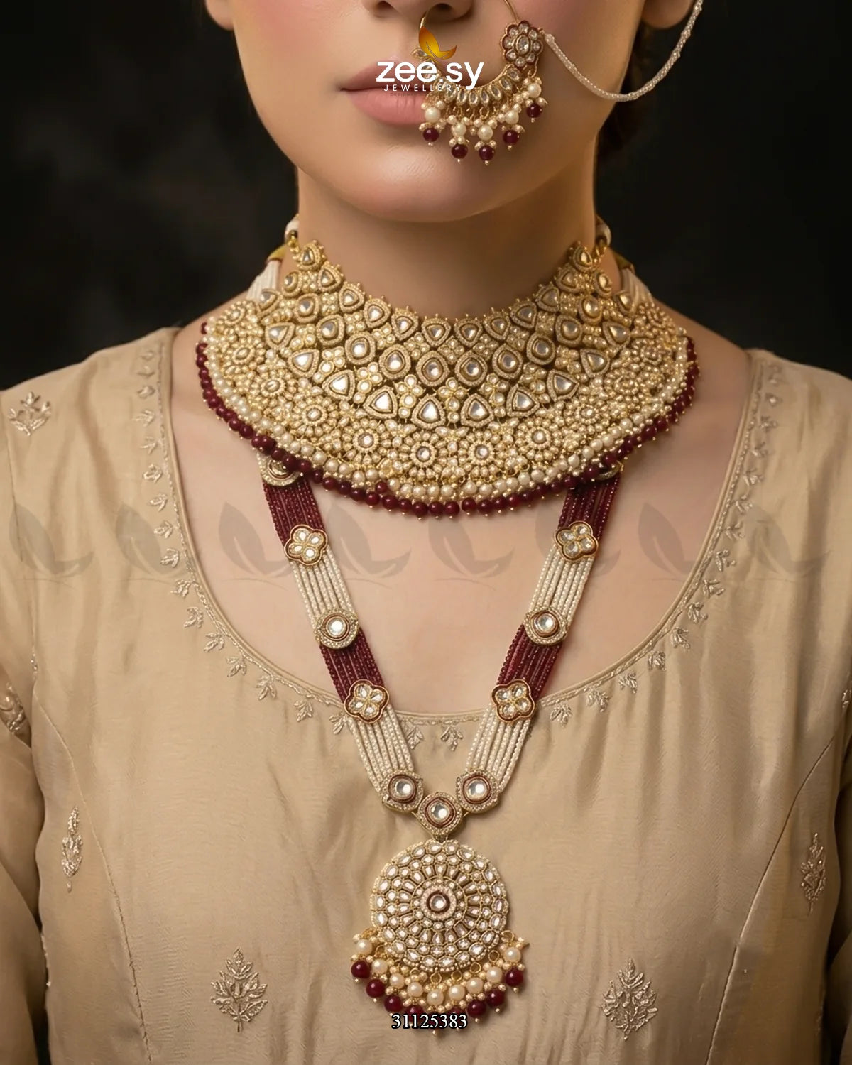 Luxurious Broad Carved Bridal Set Bridal Set - Zeesy Jewellery Pakistan | Premium Artificial & Imitation Jewellery