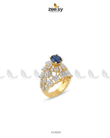 Luxurious Diamond Cluster Ring Golden Blue Finger Ring - Zeesy Jewellery Pakistan | Premium Artificial & Imitation Jewellery