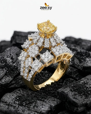 Luxurious Diamond Cluster Ring Golden Champagne Finger Ring - Zeesy Jewellery Pakistan | Premium Artificial & Imitation Jewellery