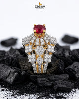 Luxurious Diamond Cluster Ring Golden Red Finger Ring - Zeesy Jewellery Pakistan | Premium Artificial & Imitation Jewellery