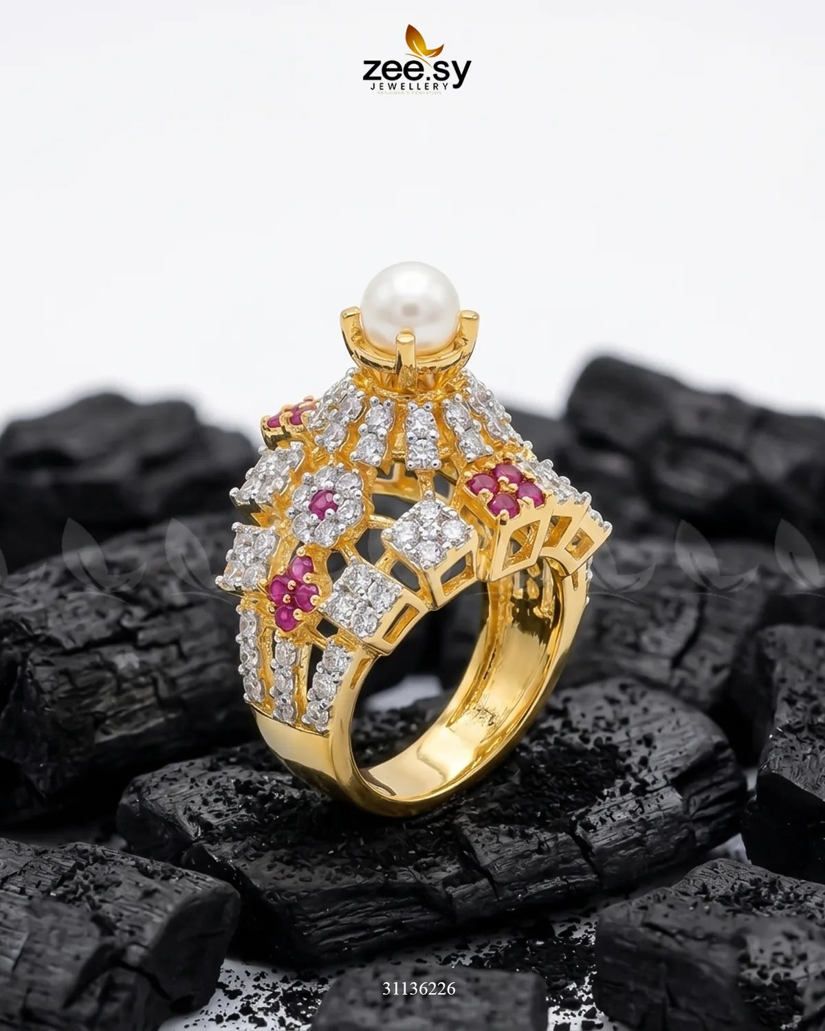 Luxurious Diamond Cluster Ring Finger Ring - Zeesy Jewellery Pakistan | Premium Artificial & Imitation Jewellery