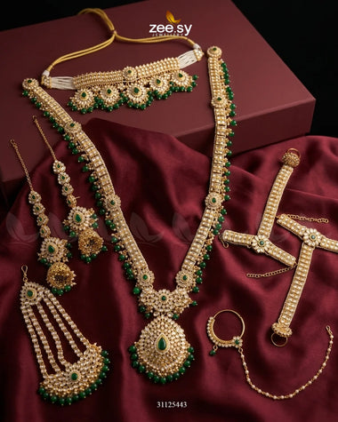 Luxurious Elaborate Grand Bridal Set Golden Green Bridal Set - Zeesy Jewellery Pakistan | Premium Artificial & Imitation Jewellery