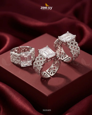 Luxurious Uncut Bold Stone Ring Silver White Finger Ring - Zeesy Jewellery Pakistan | Premium Artificial & Imitation Jewellery
