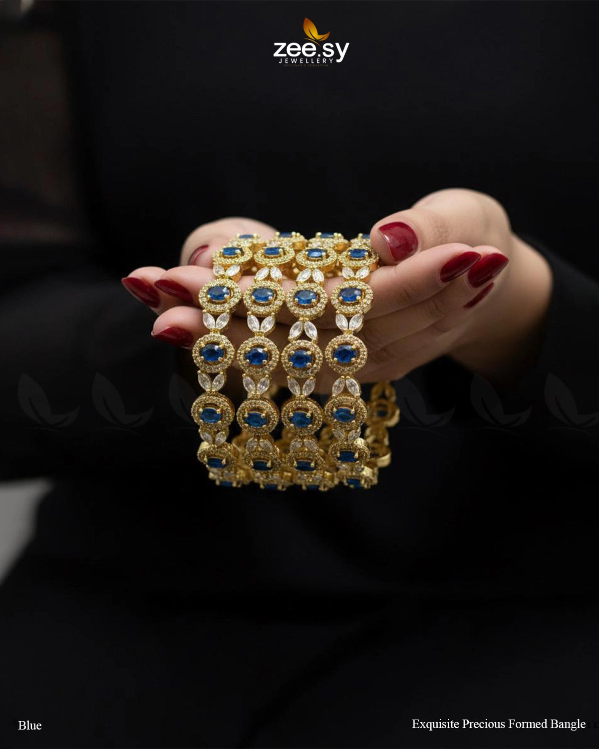 Exquisite Precious Formed Bangles - Blue - Zeesy Jewellery