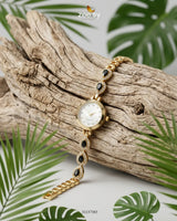 Luxury Rose Bracelet Watch Golden Black ACCESSORIES - Zeesy Jewellery Pakistan | Premium Artificial & Imitation Jewellery