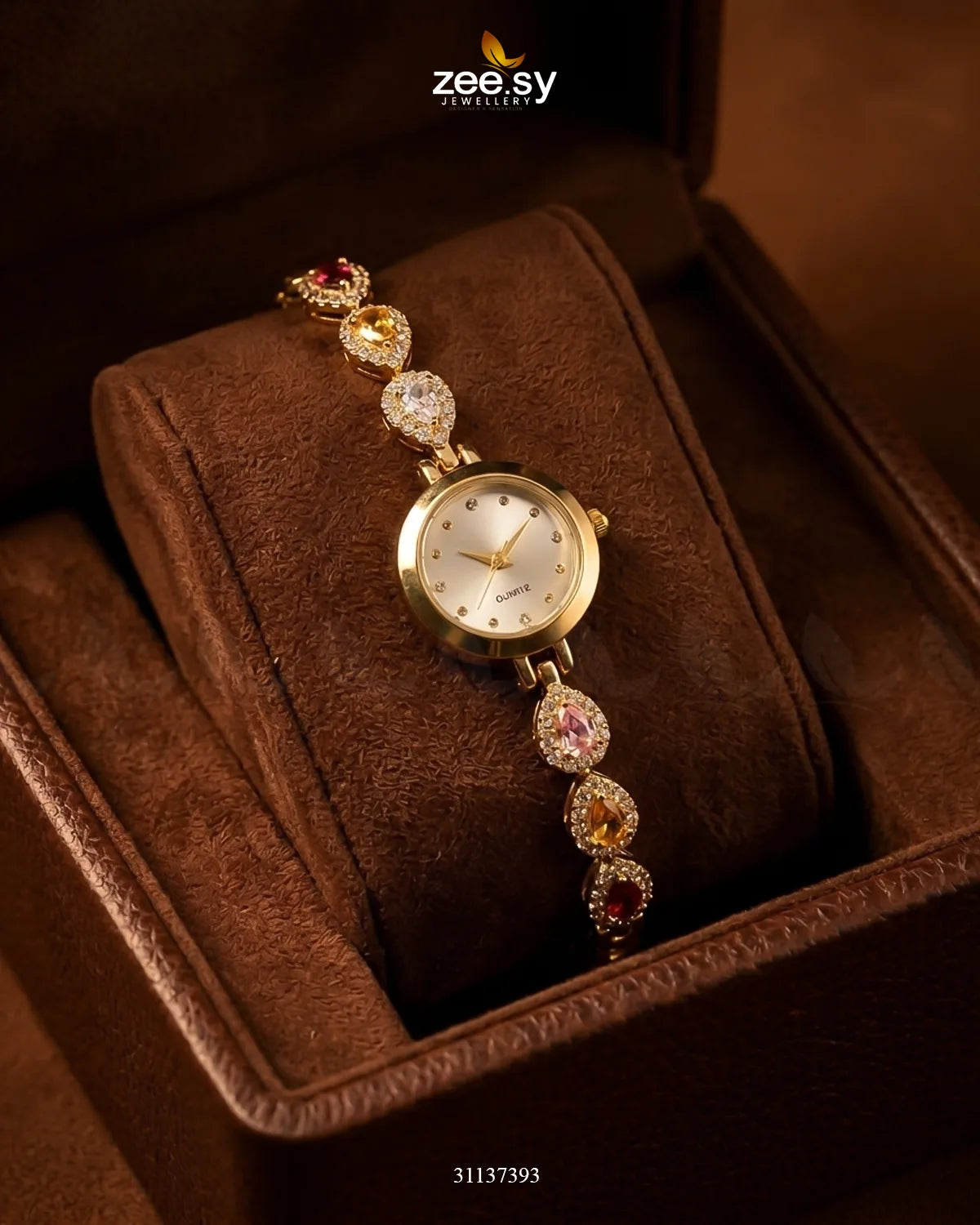 Luxury Rose Bracelet Watch Golden Multi ACCESSORIES - Zeesy Jewellery Pakistan | Premium Artificial & Imitation Jewellery