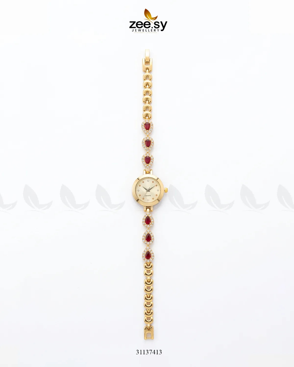 Luxury Rose Bracelet Watch Golden Red ACCESSORIES - Zeesy Jewellery Pakistan | Premium Artificial & Imitation Jewellery