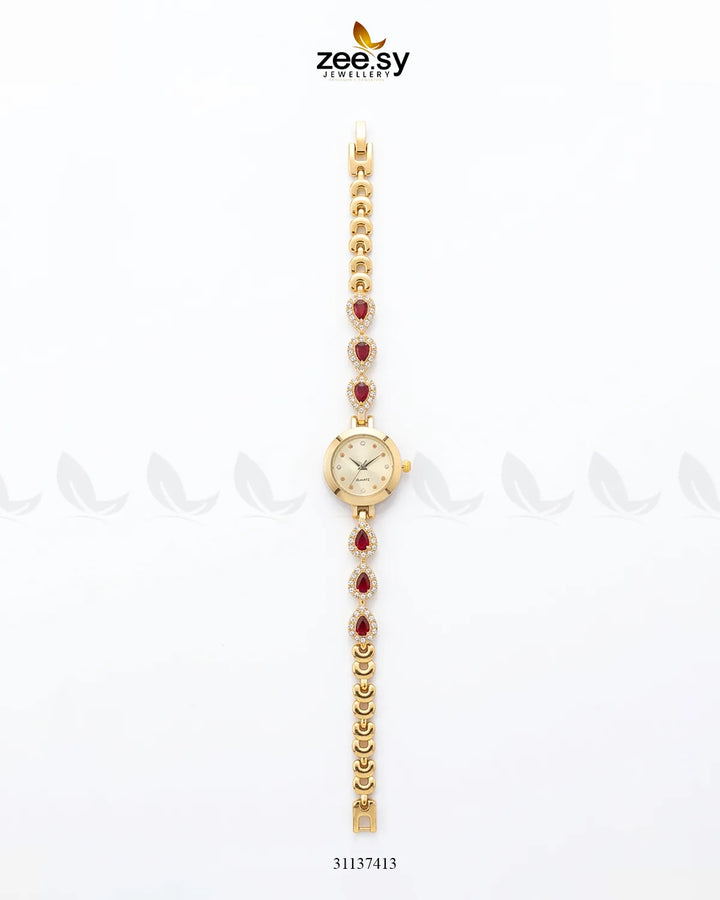 Luxury Rose Bracelet Watch Golden Red ACCESSORIES - Zeesy Jewellery Pakistan | Premium Artificial & Imitation Jewellery