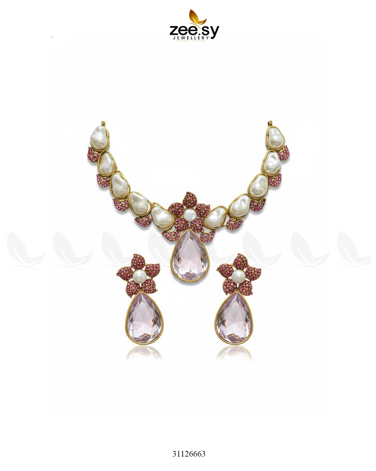 Oceanic Baroque Teardrop Necklace Set Mint Pink - Zeesy Jewellery