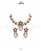 Oceanic Baroque Teardrop Necklace Set Mint Pink - Zeesy Jewellery