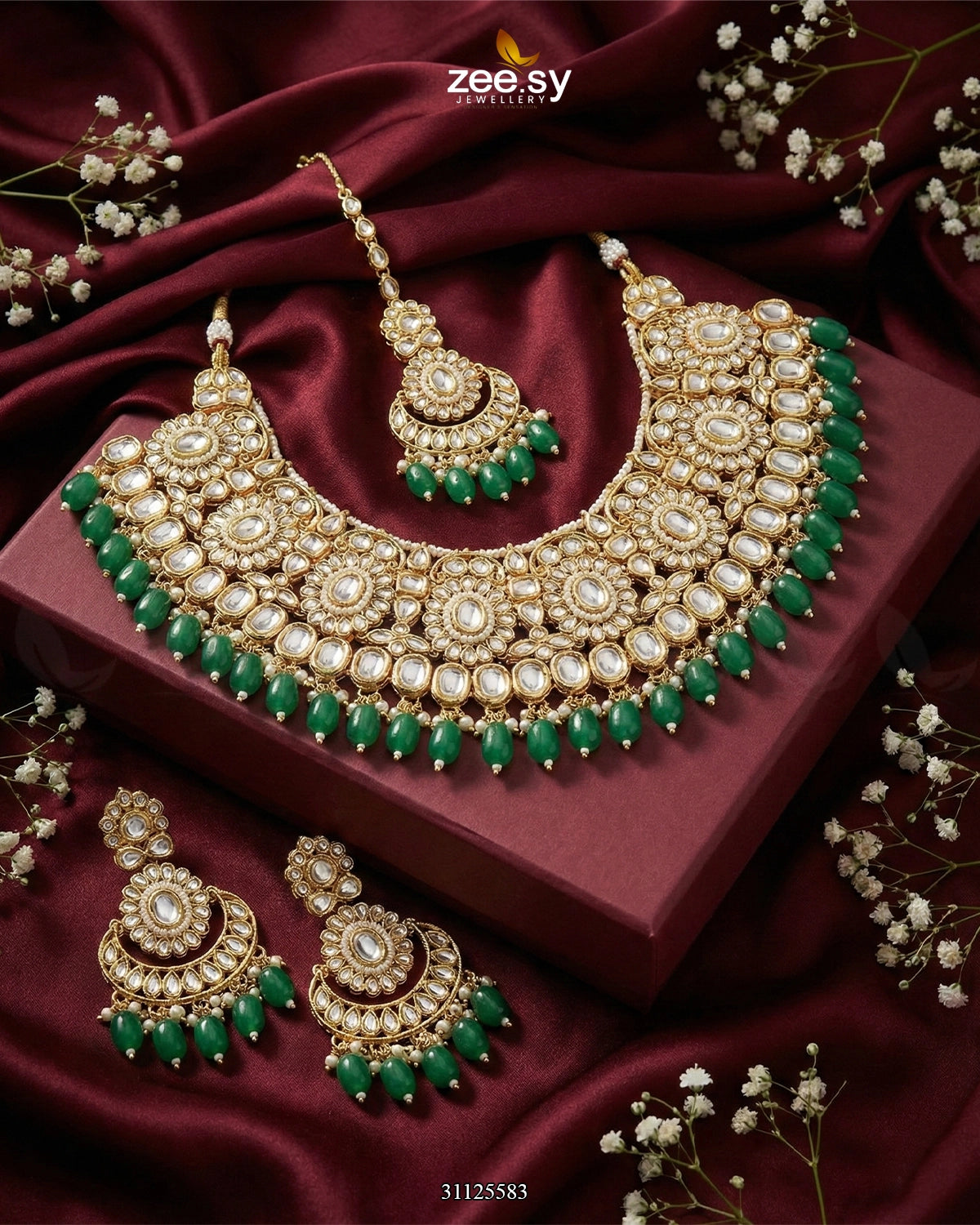 Magnificat Wide Gilded Bridal Set Golden Green - Zeesy Jewellery