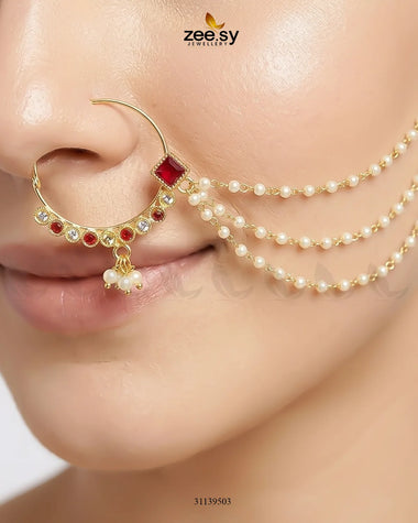 Magnolia Pearl Traditional Nose Ring Red Nose ring - Zeesy Jewellery Pakistan | Premium Artificial & Imitation Jewellery
