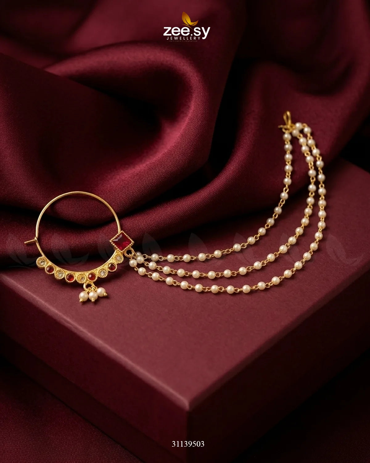 Magnolia Pearl Traditional Nose Ring Champagne Nose ring - Zeesy Jewellery Pakistan | Premium Artificial & Imitation Jewellery