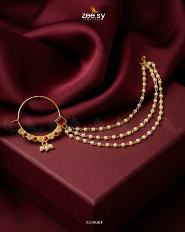 Magnolia Pearl Traditional Nose Ring Champagne Nose ring - Zeesy Jewellery Pakistan | Premium Artificial & Imitation Jewellery