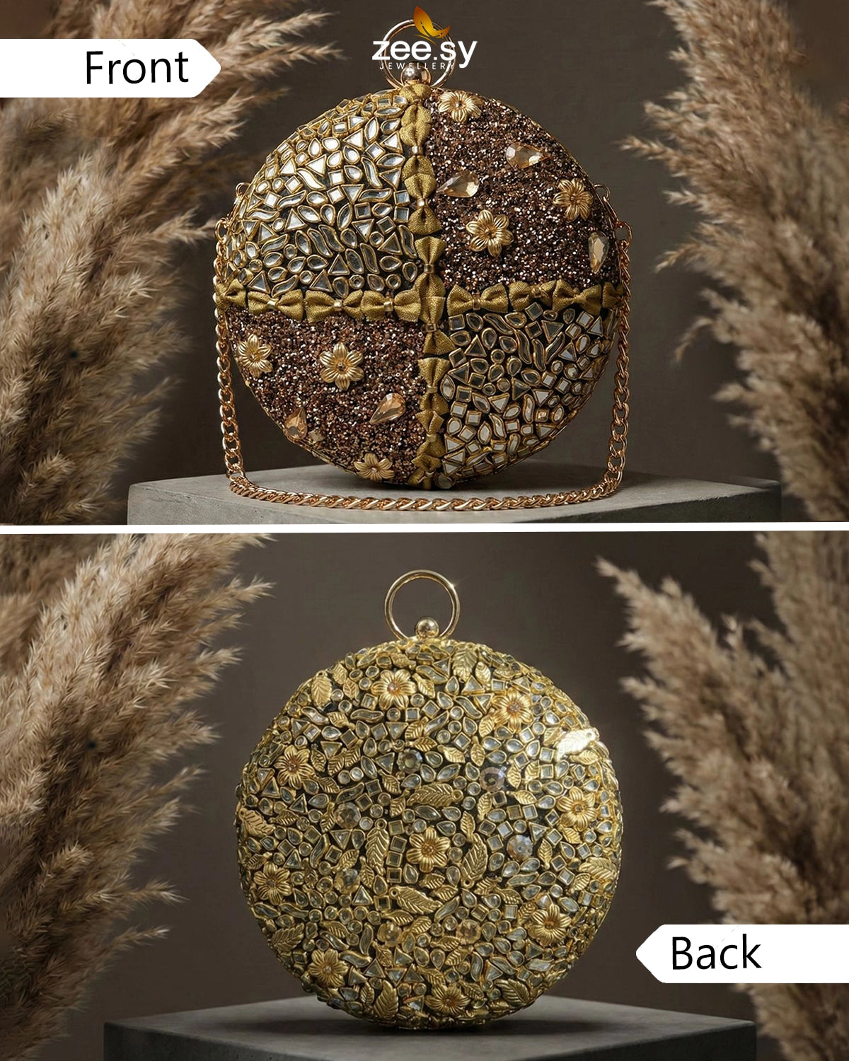 Golden Crosshatch Gem Clutch Bag - Zeesy Jewellery