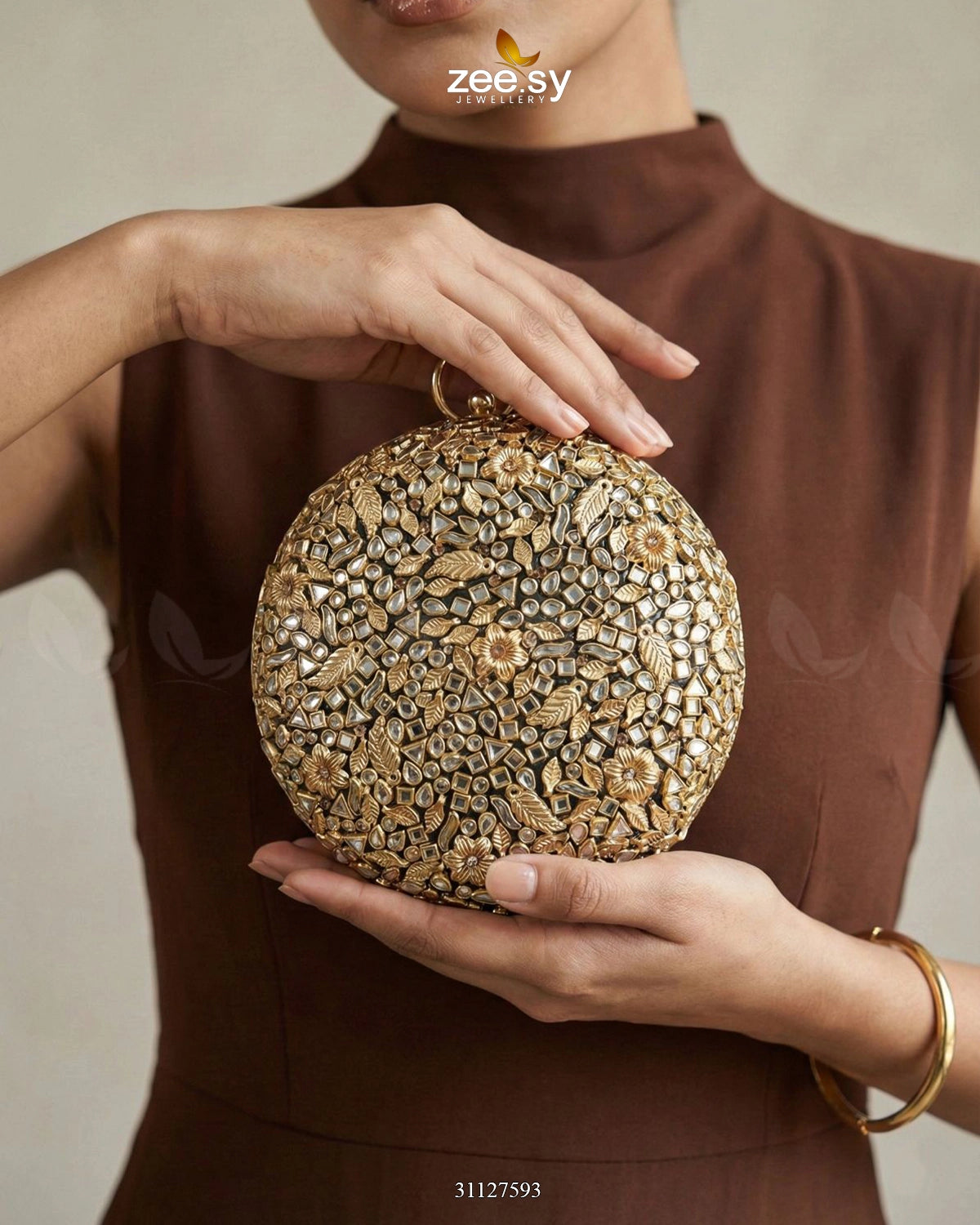 Mahogany Leaf Embellished Clutch Bag - Zeesy Jewellery