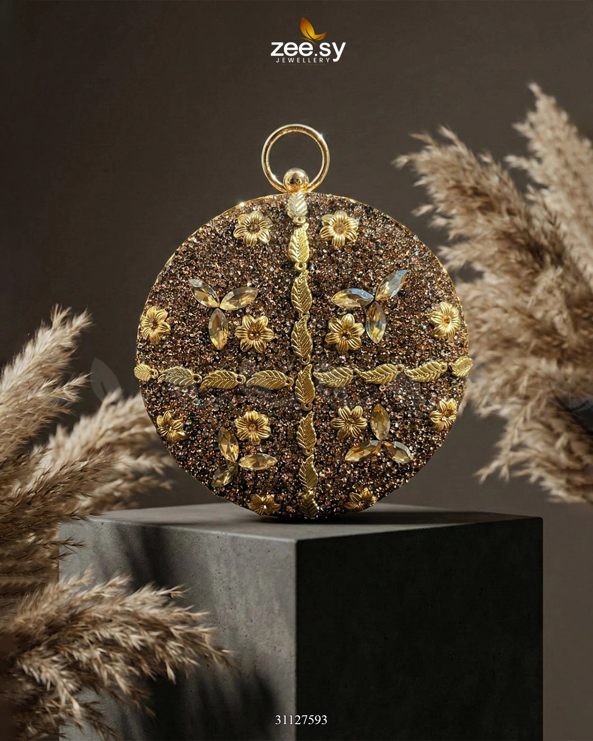 Mahogany Leaf Embellished Clutch Bag - Zeesy Jewellery