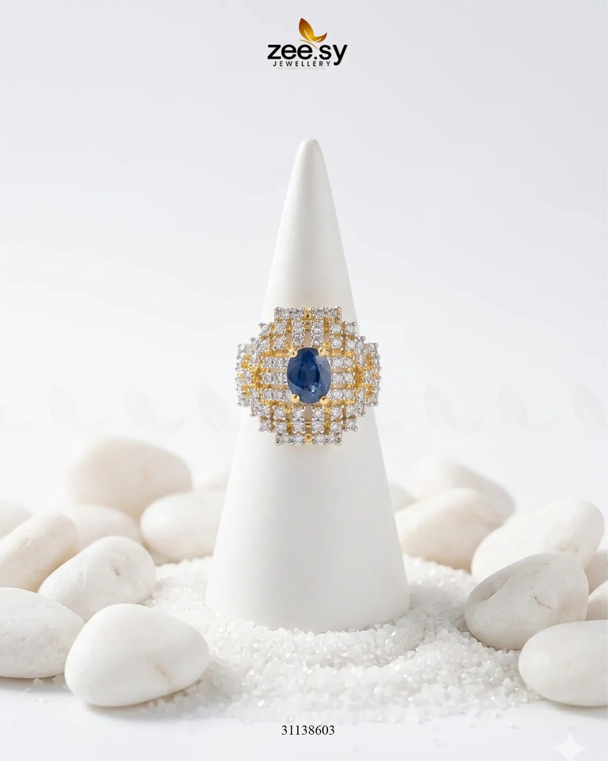 Majestic Heritage Statement Ring Golden Blue Finger Ring - Zeesy Jewellery Pakistan | Premium Artificial & Imitation Jewellery
