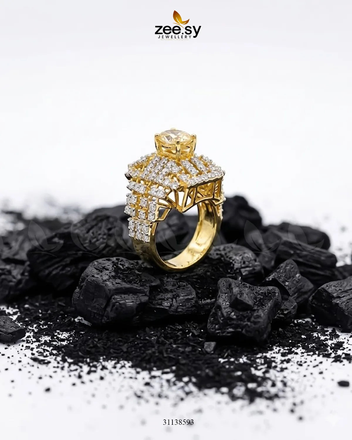 Majestic Heritage Statement Ring Golden Champagne Finger Ring - Zeesy Jewellery Pakistan | Premium Artificial & Imitation Jewellery