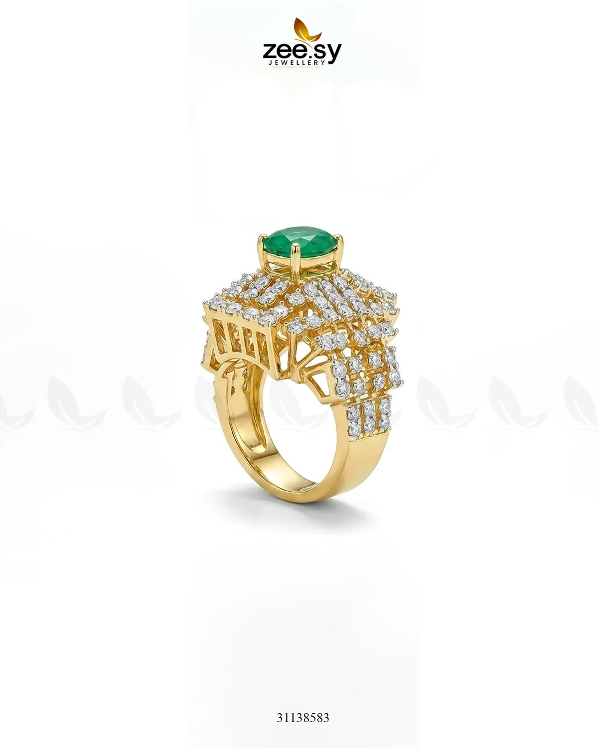 Majestic Heritage Statement Ring Golden Green Finger Ring - Zeesy Jewellery Pakistan | Premium Artificial & Imitation Jewellery