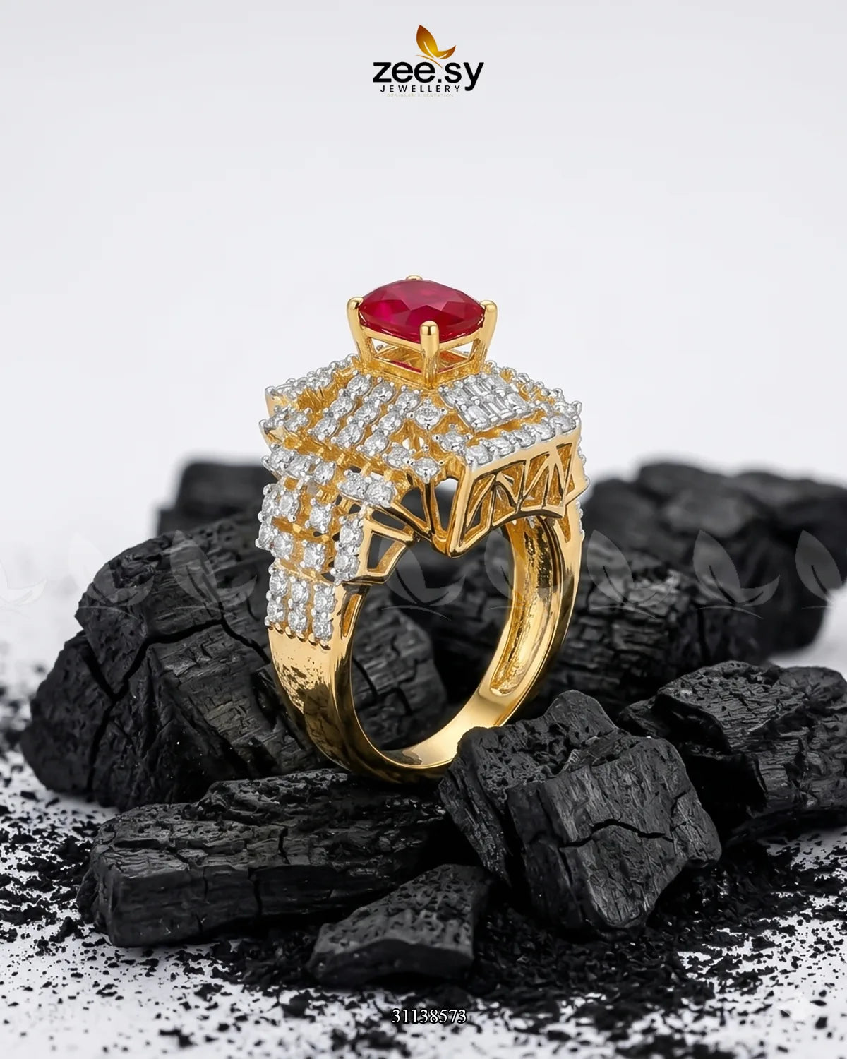 Majestic Heritage Statement Ring Golden Red Finger Ring - Zeesy Jewellery Pakistan | Premium Artificial & Imitation Jewellery