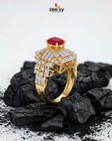 Majestic Heritage Statement Ring Golden Red Finger Ring - Zeesy Jewellery Pakistan | Premium Artificial & Imitation Jewellery