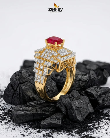Majestic Heritage Statement Ring Golden Red Finger Ring - Zeesy Jewellery Pakistan | Premium Artificial & Imitation Jewellery