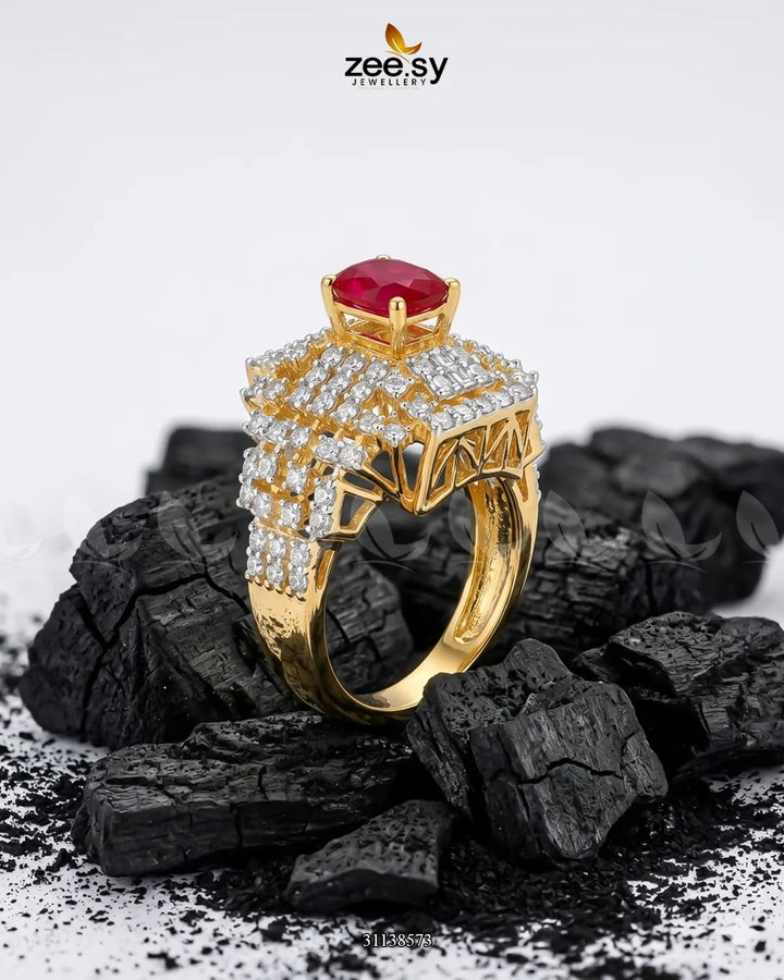 Majestic Heritage Statement Ring Golden Red Finger Ring - Zeesy Jewellery Pakistan | Premium Artificial & Imitation Jewellery