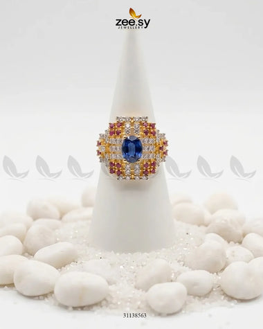Majestic Heritage Statement Ring Golden Ruby & Blue Rings - Zeesy Jewellery Pakistan | Premium Artificial & Imitation Jewellery