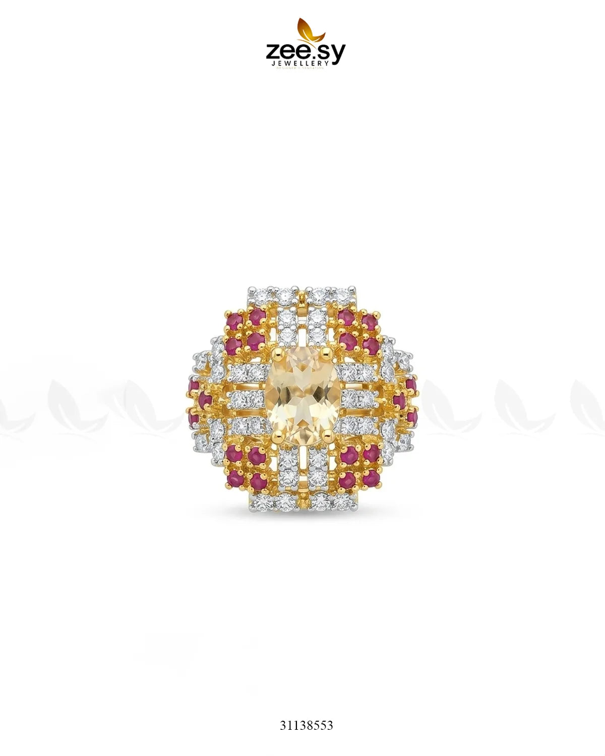 Majestic Heritage Statement Ring Golden Ruby & Champagne Finger Ring - Zeesy Jewellery Pakistan | Premium Artificial & Imitation Jewellery